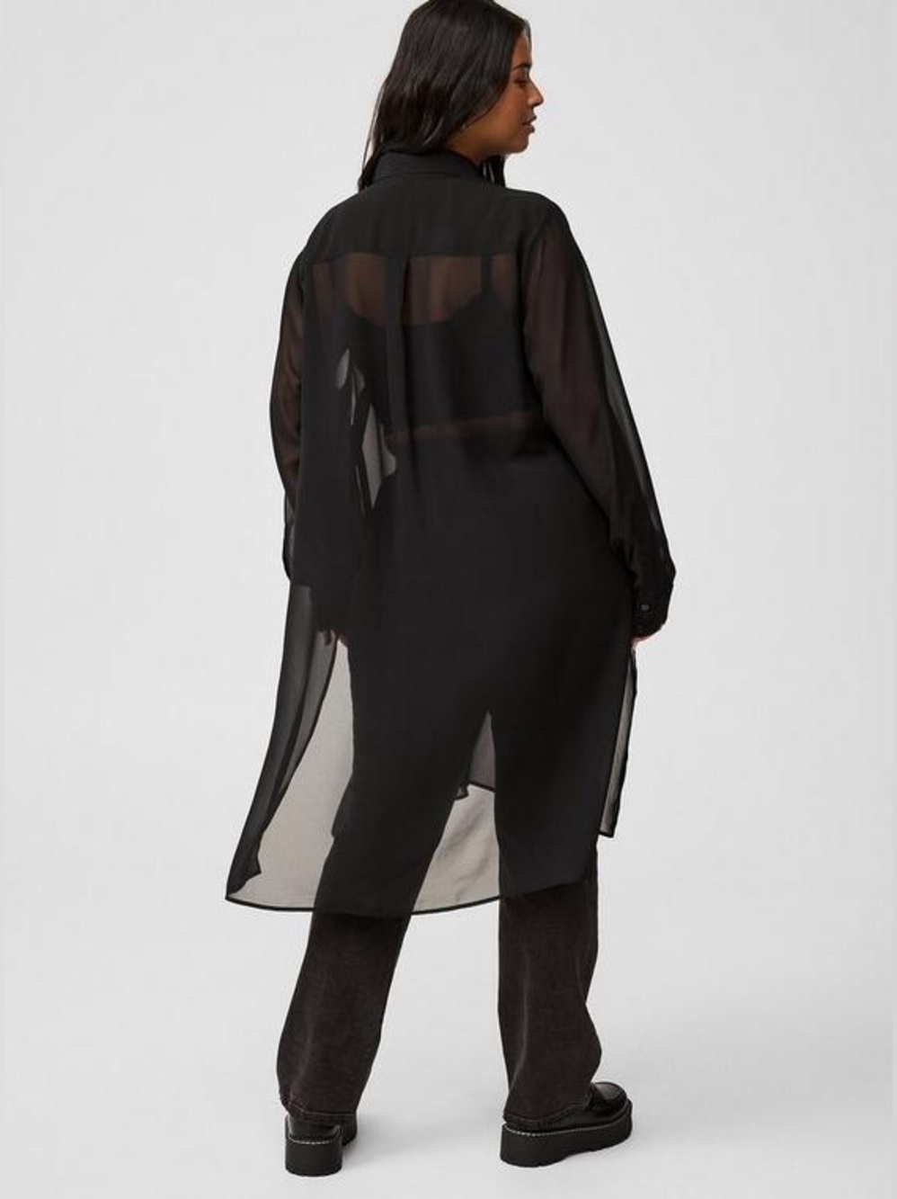 Torrid Sheer Long Sleeve Tunic Shirt - Picture 2 of 9